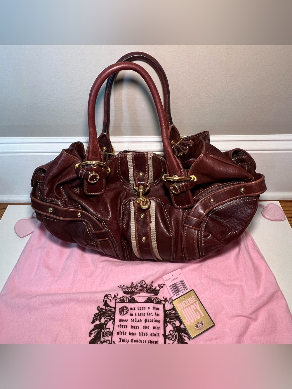 VNTG Juicy Couture Chocolate Brown Leather Hobo Shoulder Bag Gold Hardware Y2K - Picture 10 of 16